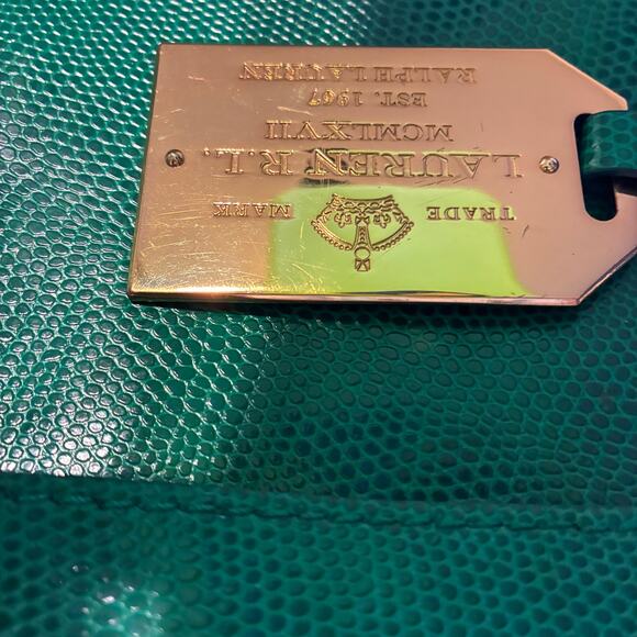 Lauren Ralph Lauren Emerald Lizard Embossed Leather RLL Gold Hardware Large Bag - Picture 9 of 16